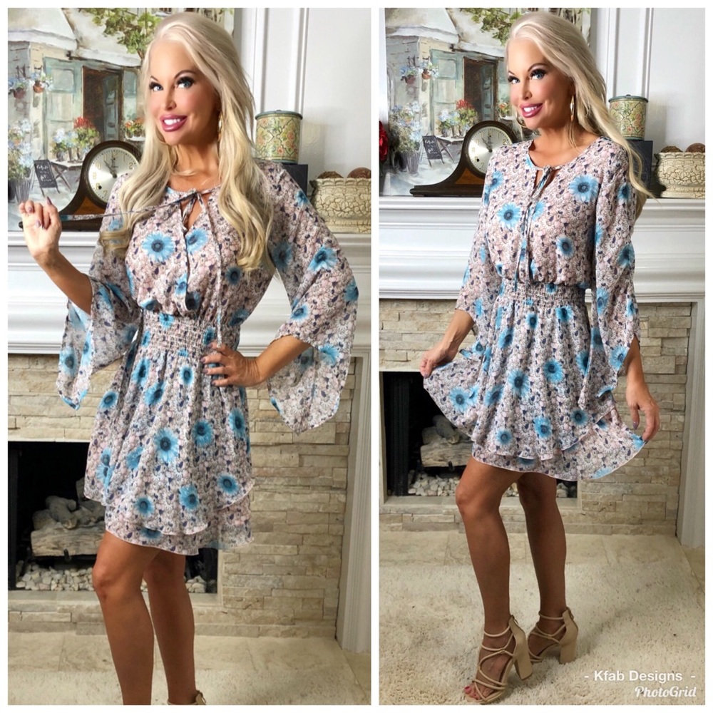 💗LAST 1! Floral Tie Front Smocked Waist Dress! - Picture 6 of 8
